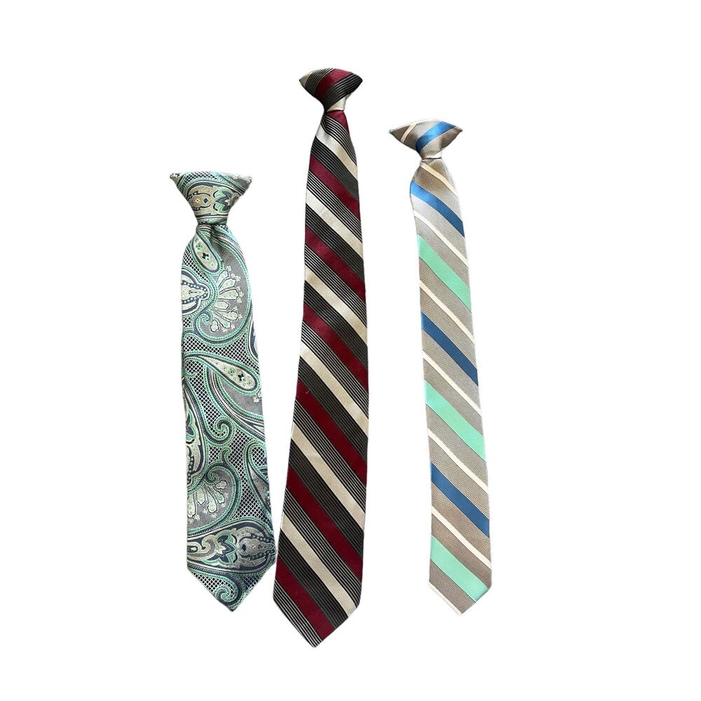 Bill Blass Essential ,George Boys Tie 3 Piece Red/ Gray Stripes, Paisley Blue